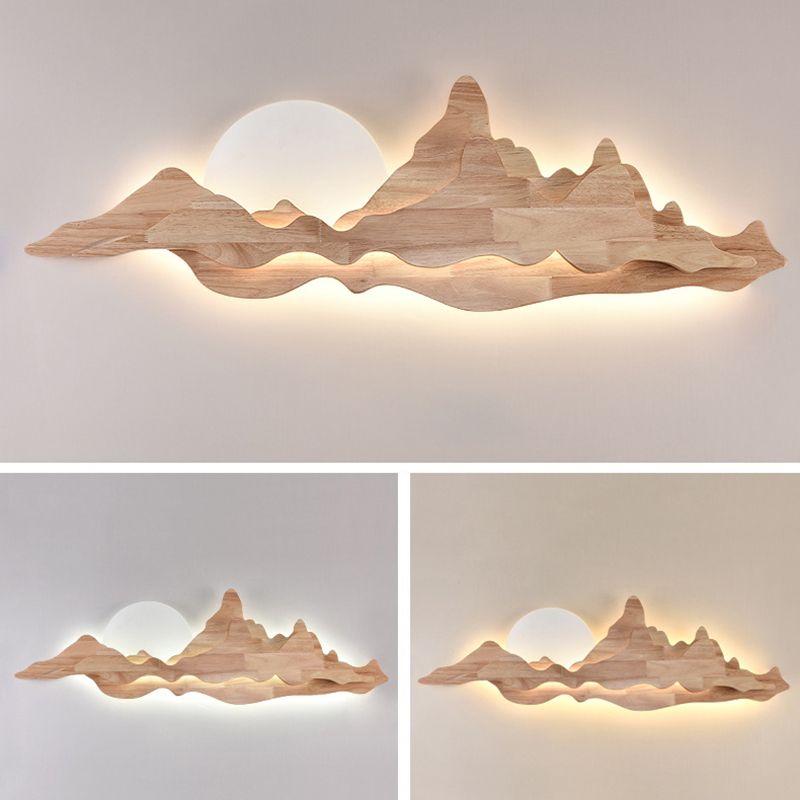 Luces de pared de montaña contemporánea Madera Flush Monte Mural aplastador para sala de estar
