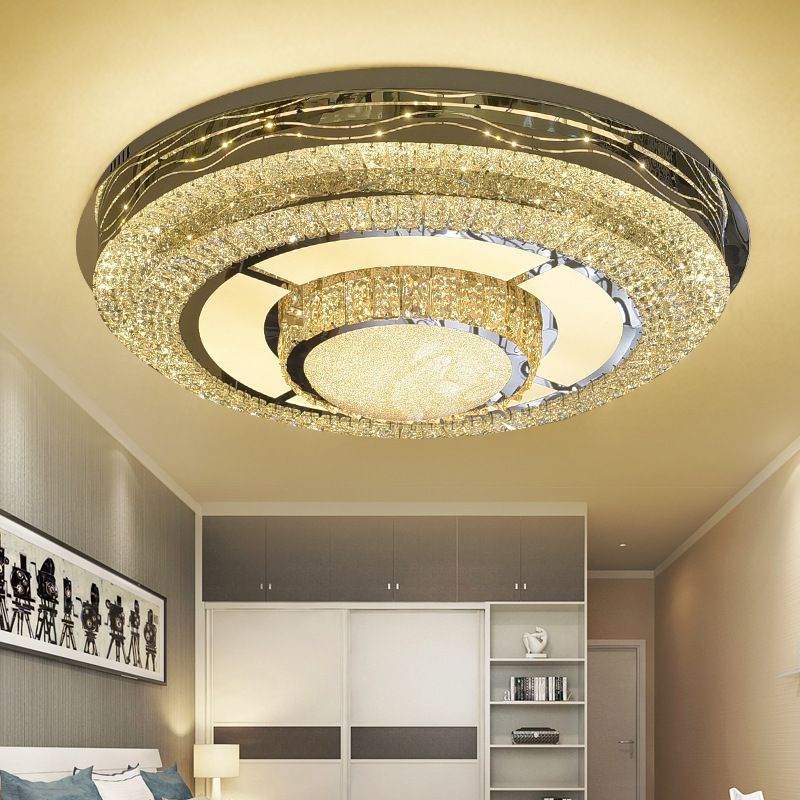 Round Crystal Flush Mount Light Fixture Modern Stainless-Steel LED Flush Light Fixture