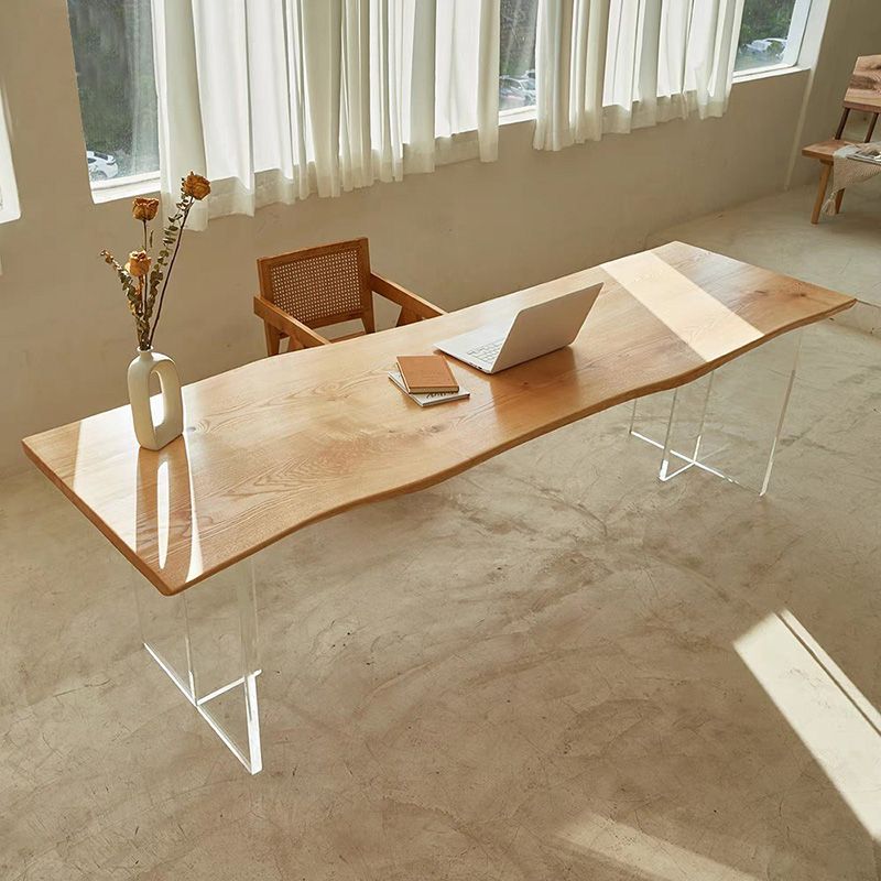 Modern Solid Wood Dining Table Natural Finish Table with Acrylic Base