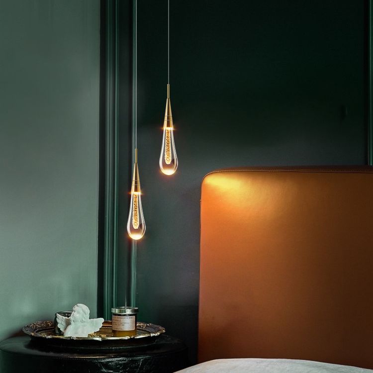 Luce a ciondolo a led lacrima oro in moderna luce in alluminio in alluminio in alluminio con tonalità di cristallo