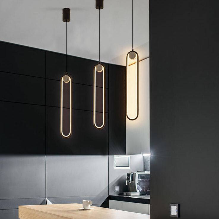 Metal Oblong Hanging Ceiling Light Modern Style LED Ceiling Pendant Light for Bedroom