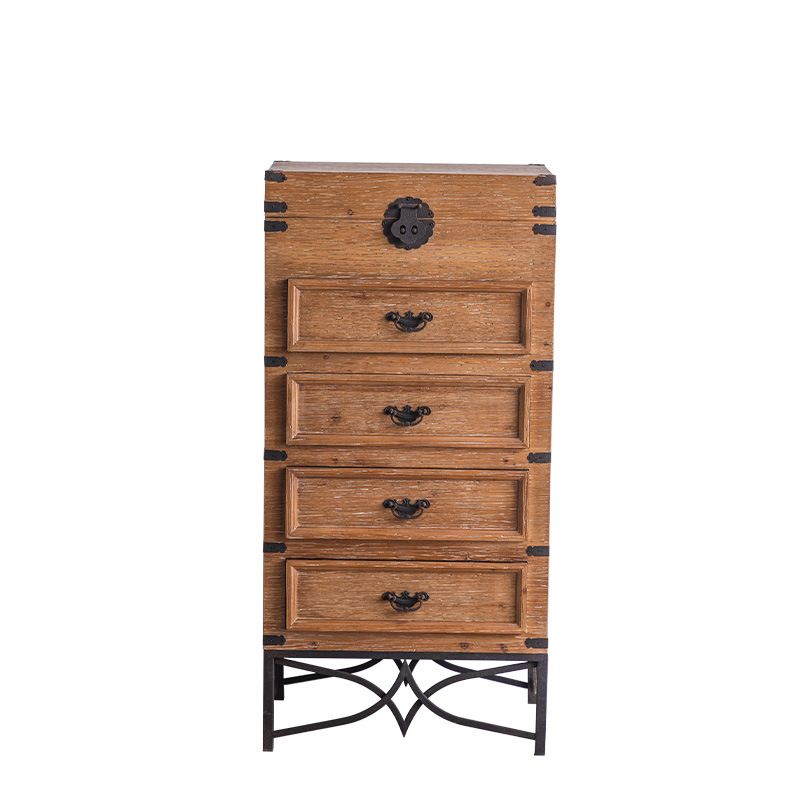 Brown Accent Cabinet Wood and Metal Chest with Storage Drawers