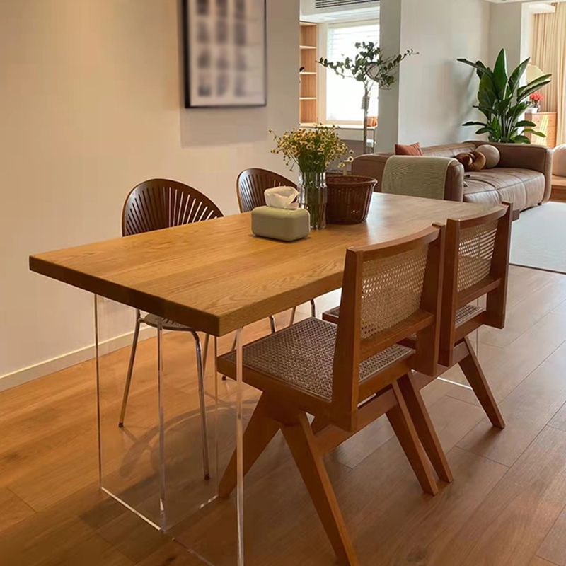 Pine Solid Wood Dining Site Table Modern Acrylic Double Pedestal Table