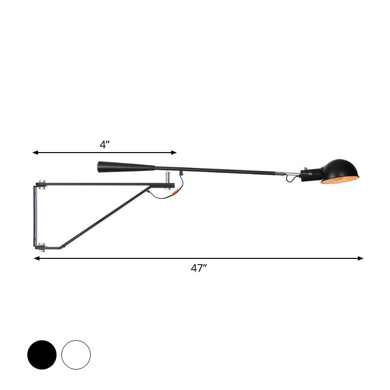 Telescopic Arm Studio Task Wall Light Industrial Iron 1 Head Black/White Plug-in Wall Lamp with Bowl Shade and Tri-Bracket