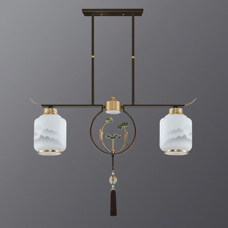 Cilindro de iluminación de la isla de cocina contemporánea Luces de isla colgantes con sombra de vidrio blanco