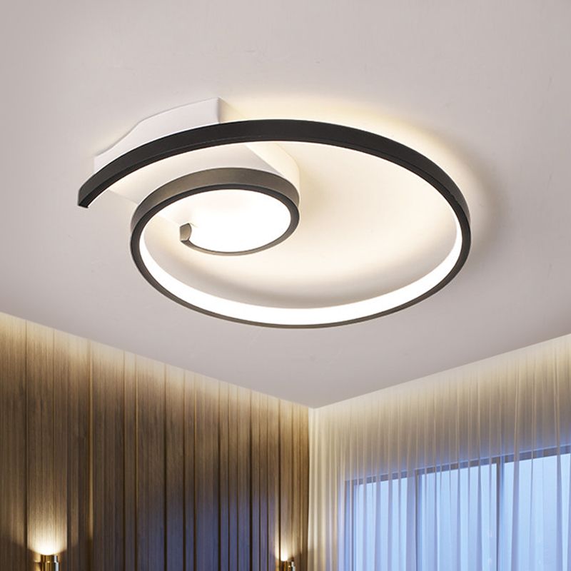 Iluminación empotrada en forma de remolino en blanco y negro, lámpara LED minimalista de metal montada en el techo con luz blanca/cálida