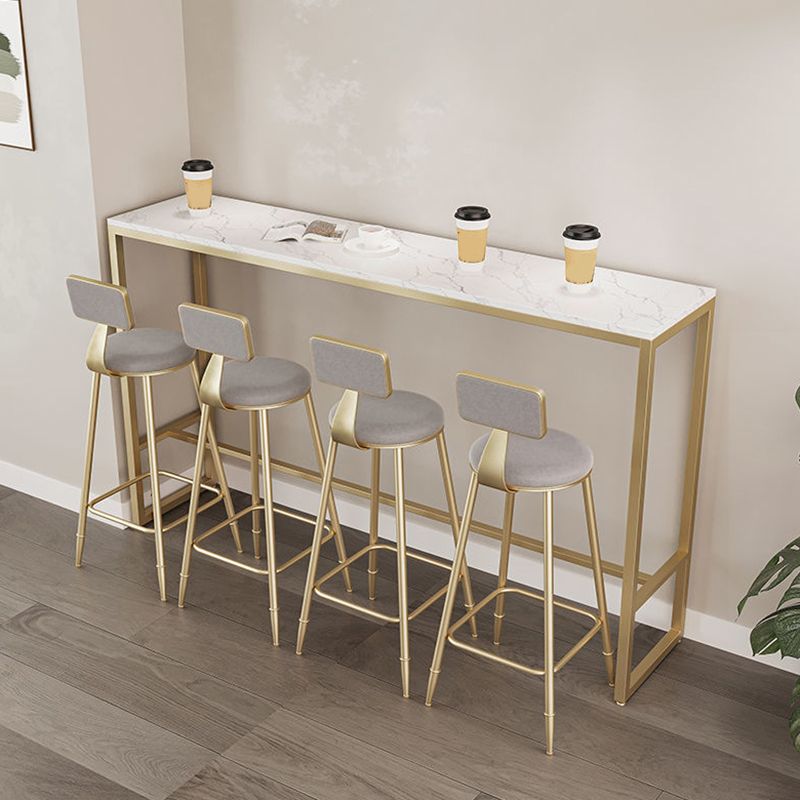 Faux Marble Bistro Bar Table Rectangle Trestle Bar Table for Living Room