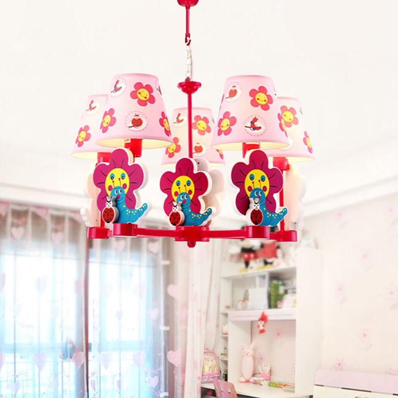 Kids Blossom Bug Chandelier Five-Light Metal Hanging Light in Pink for Kid Bedroom
