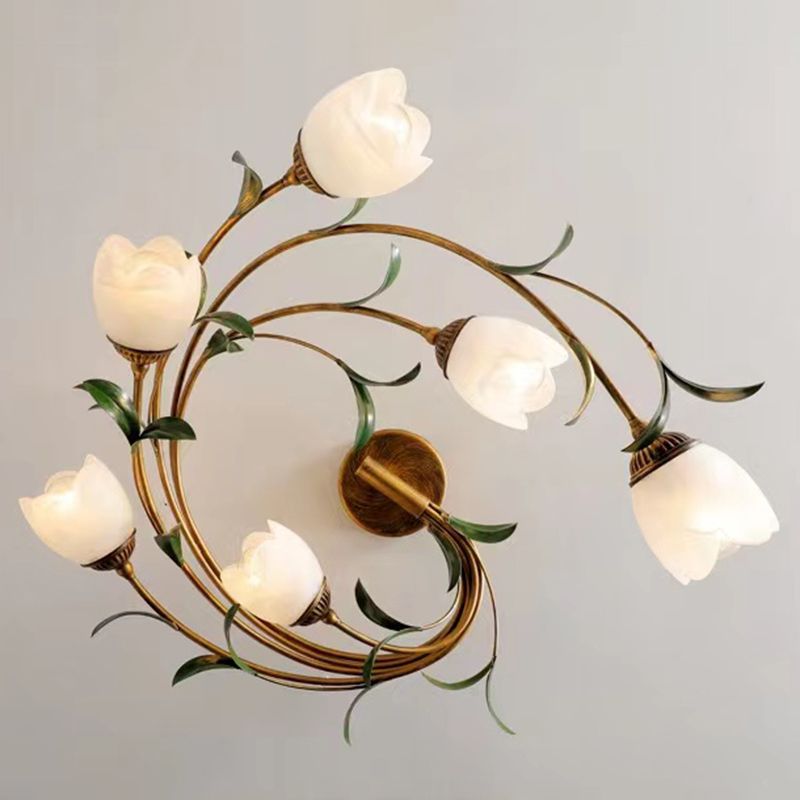 American Style Ceiling Light Flower Shape Ceiling Lamp with Glass Shade for Living Room