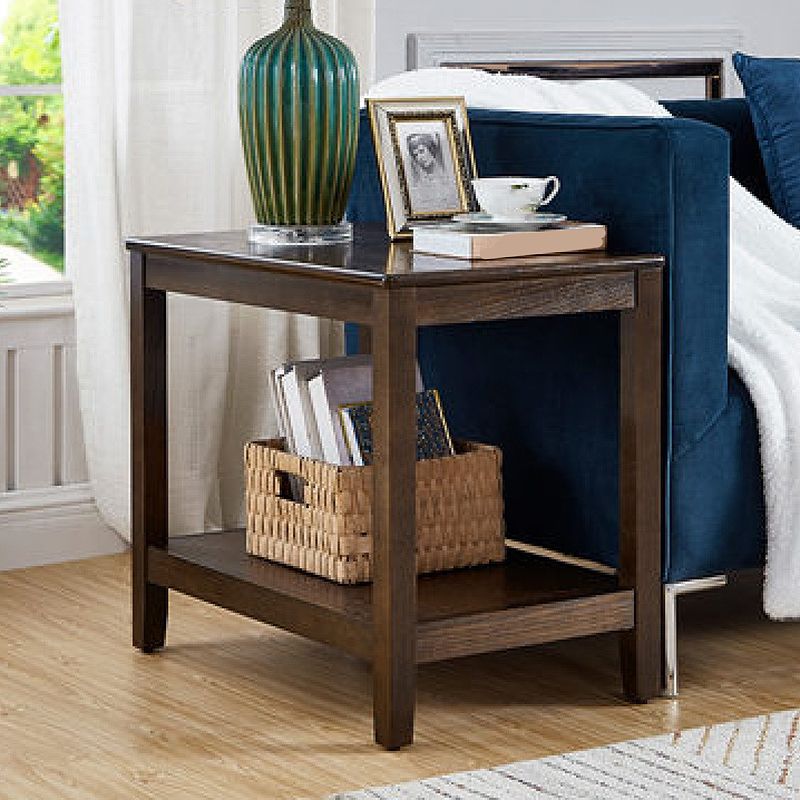 Traditional Rectangular Double Tier Side Table Wood 4 Legs End Table with Shelf