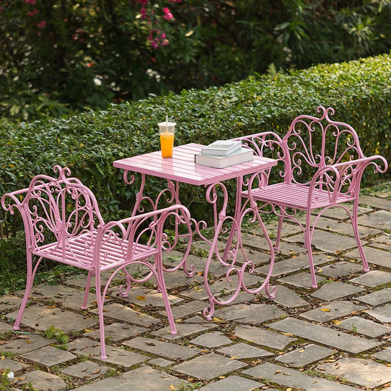 1/2/3 Pcs Metal Pink Dining Set Contemporary Square Dining Table Set