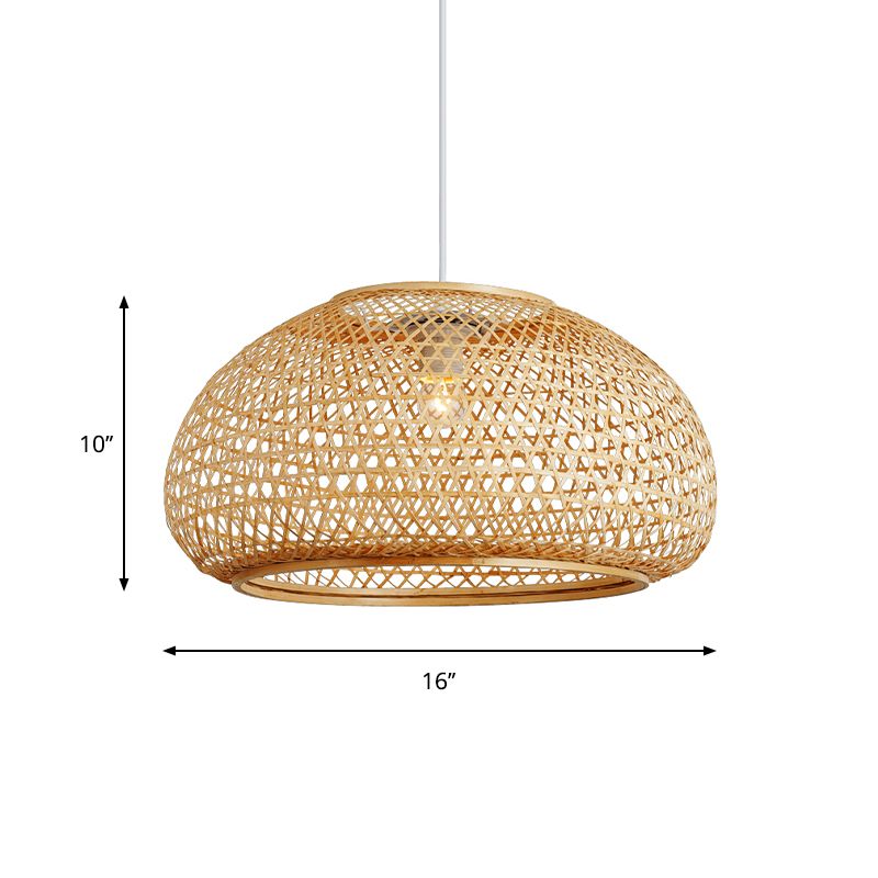 Handcrafted Suspension Pendant Contemporary Bamboo 1 Bulb Wood Hanging Light Kit, 16"/23.5" Wide