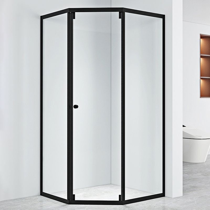 Black Framed Shower Enclosure Corner Single Sliding Shower Stall With Door Handles