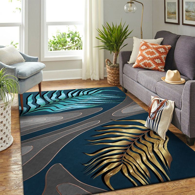 Gold Modern Rug Polyester Feather Rug Stain Resistant Rug for Home Decor