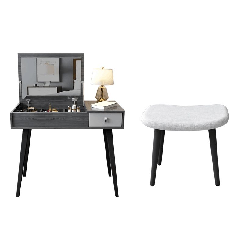 Contemporary Flip-Top Vanity Dressing Table Set in Gray with Drawers