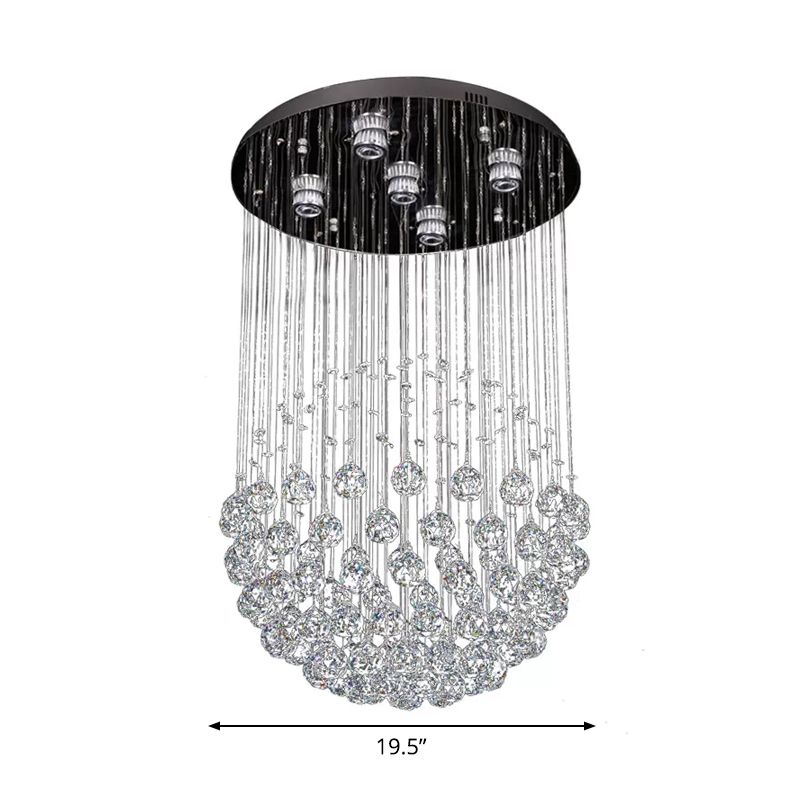 Crystal Sphere Ceiling Lamp Glam Modern 5 Lights Stainless Steel Flush Mount Lighting
