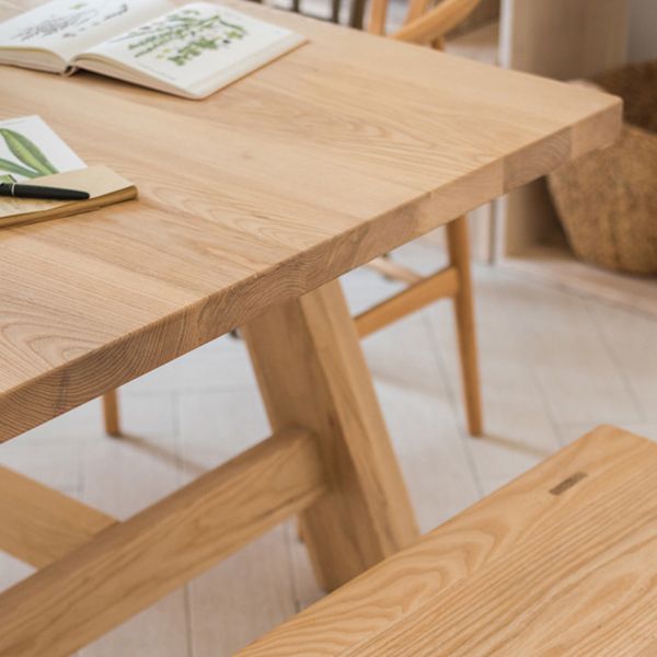Rectangle Pine Solid Wood Table in Nature Modern Dining Table with Trestle Base for Restaurant