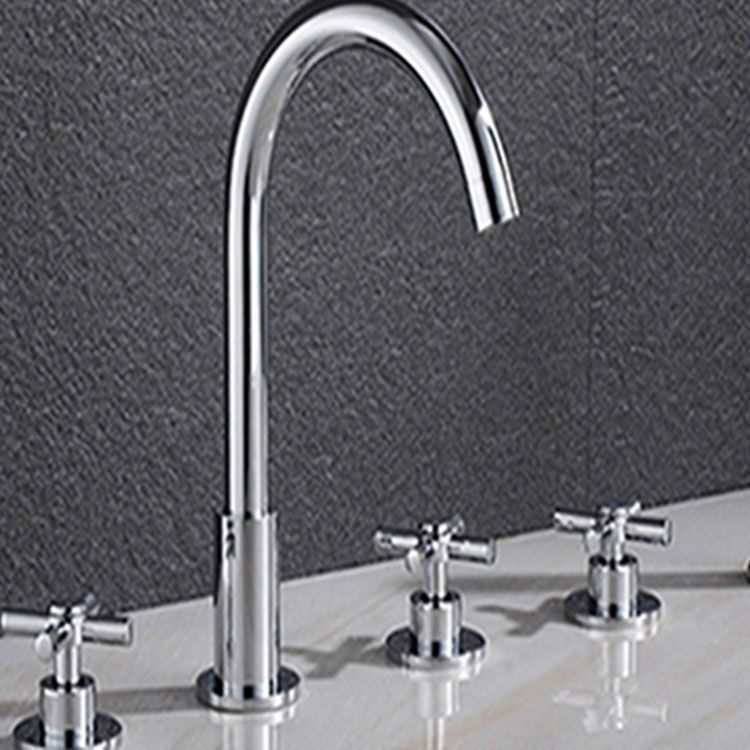 Contemporary Bathroom Faucet Deck Mounted Copper Low Arc Swivel Roman Tub Faucet Set