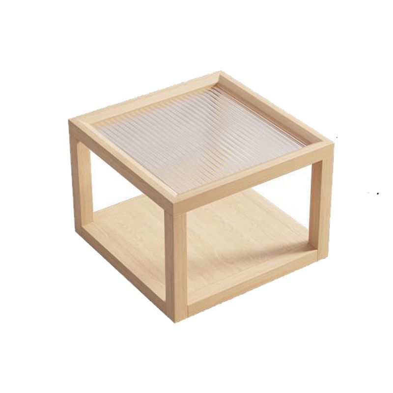 Contemporary Rectangle Coffee Table with Glass Top and Pine Wood Base