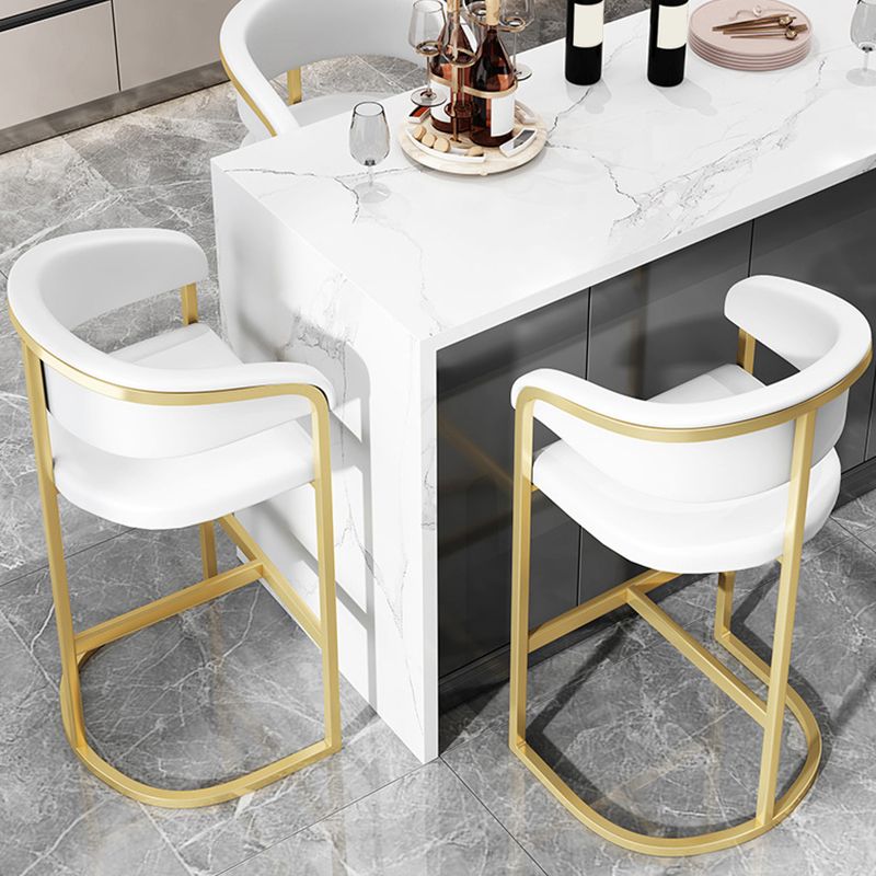 Glam Restaurant Leather Stool Matte Finish Metal Footrest Barstool