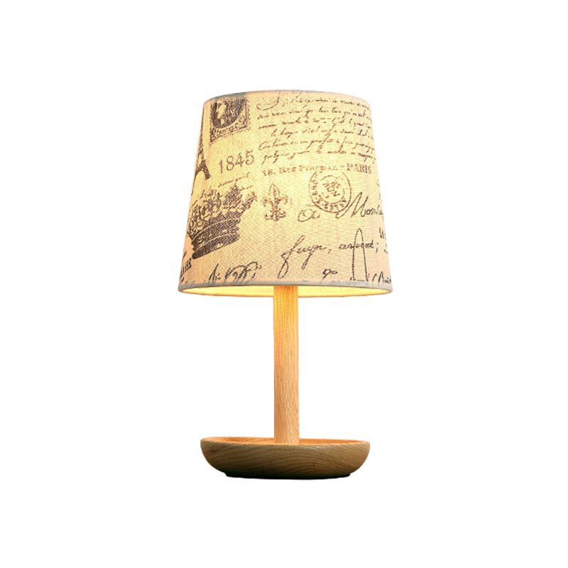 Iluminación de tareas de sombra cónica de tela contemporánea 1 lámpara de lectura de la cabeza en madera para estudio