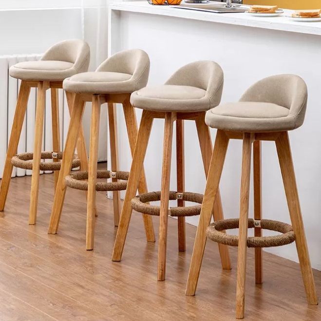 Scandinavian Wood Barstool Low Back Fabric Upholstered Counter Stool in Matte Finish