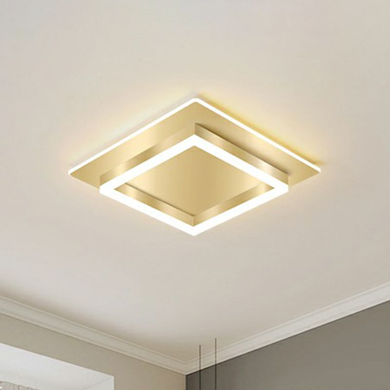 Golden Square Flush Mounted Lamp Minimalist Metal LED Flushmount Light for Bedroom