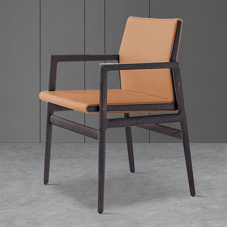 Traditional Style Ash Wood Chairs Solid Back Arm Dining Room Chair Set