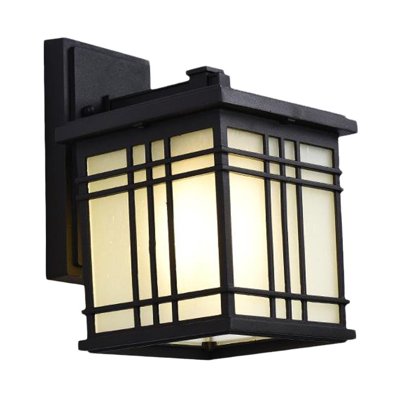 1 lampadina aperta a parete inferiore con scarico in alluminio nero rustico Luce a parete con tonalità di vetro opale