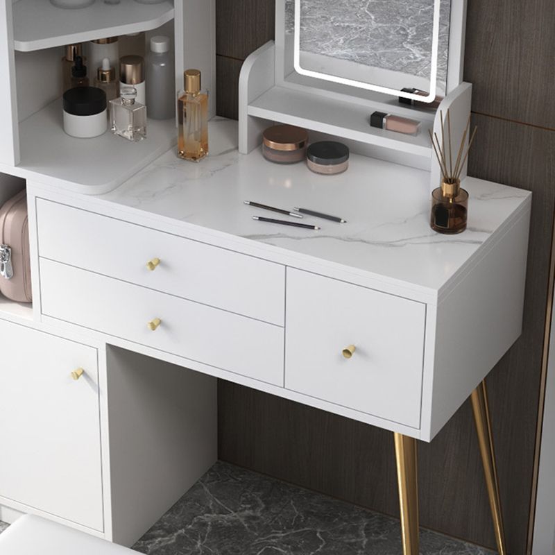 Glam Style Wood-based Material White/grey Dressing Table with Drawers and Storage Shelves