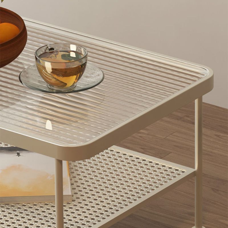 4 Legs Coffee Table Contemporary Glass Top Coffee Cocktail Table with Shelf