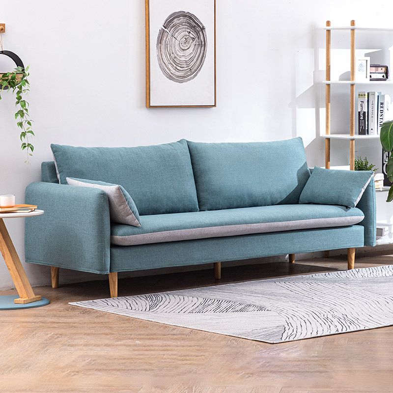 Modern Wood Legs Fabric Sofa Standard Square Arm Loose Back Sofa
