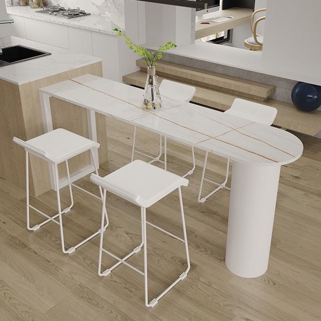 Marble Modern Double pedestal Patio Bar Table Indoor Bistro Bar Height Cocktail Table