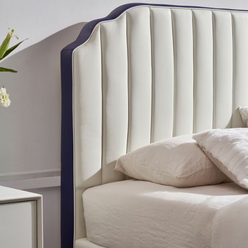 Stepped Glam Standard Bed Beige with Headboard Bed Frame Panel