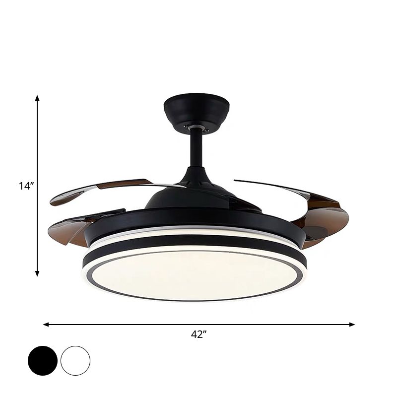Plafond noir / blanc acrylique lampe à fans rond LED Éclairage semi-monte antique avec 3 lames, 42 "de large