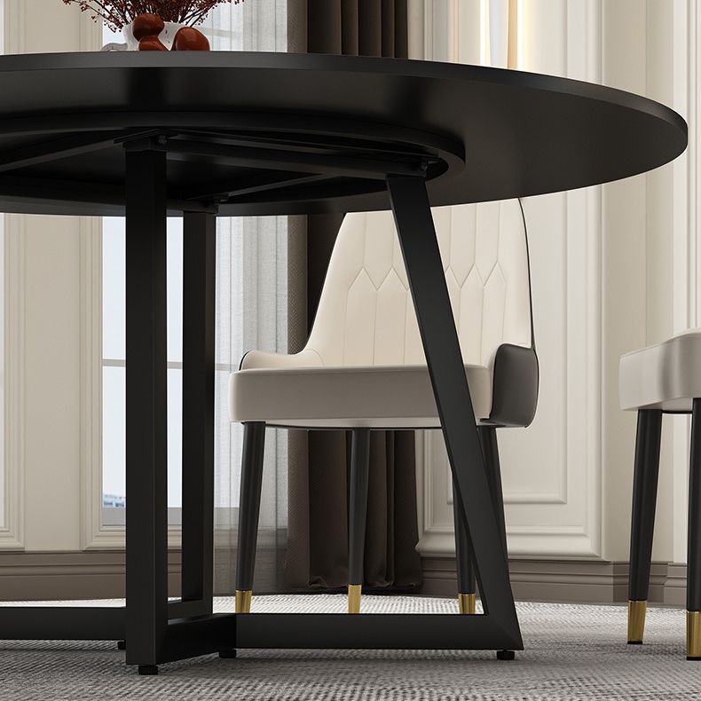 Modern Stone Double Pedestal Dining Table Matte Finish Round Table for Kitchen