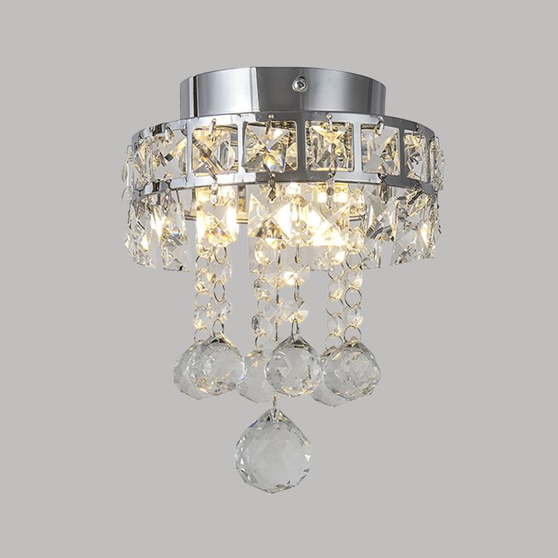 Modern Silver Ceiling Flush Mount Light Droplets Crystal Living Room Flush Mount Lighting