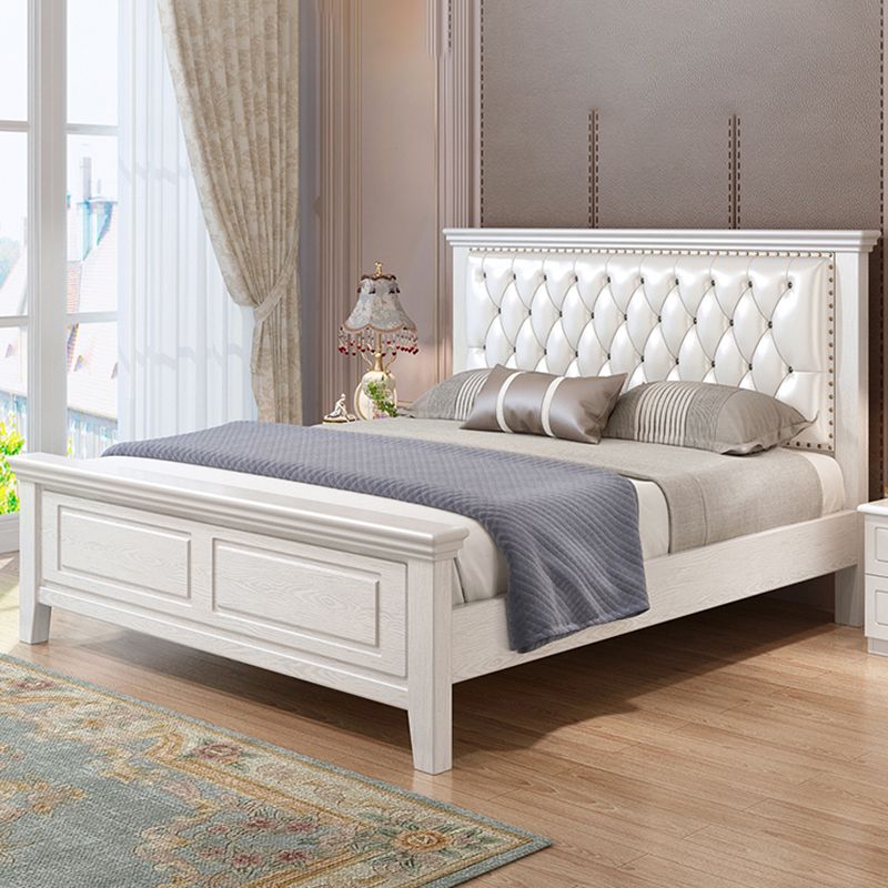 Contemporary Wood and Upholstered Bed Rectangular Standard Bed with Custom Gold Legs