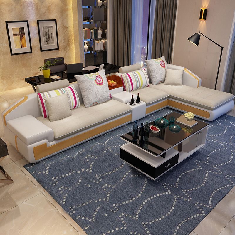 Slipcovered 4-seat Sofa & Chaise 32.28" H Adjustable Sectional