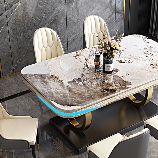 Rectangle Table Traditional Luxury Dinner Room Furniture with Metal Base