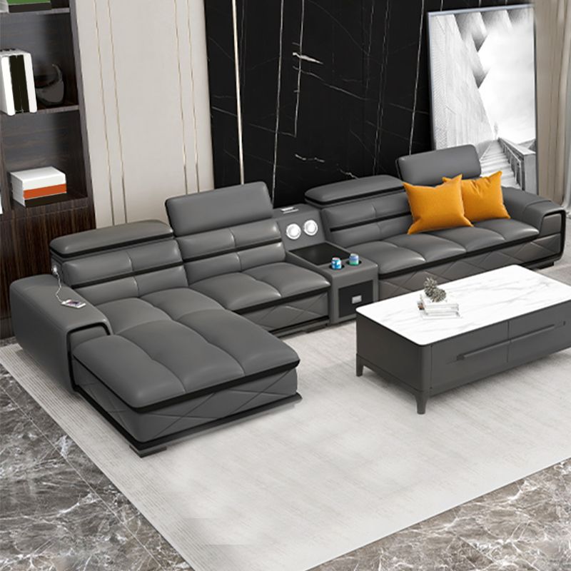 Modern Sofa Bed Leather Upholstered Grey Latex/sponge Upholstered Solid Wood Frame Sofa