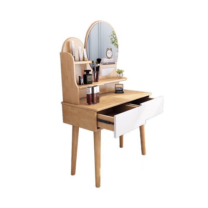 Solid Wood Dresser Scandinavian Vanity Set with Stool and 2 Drawers