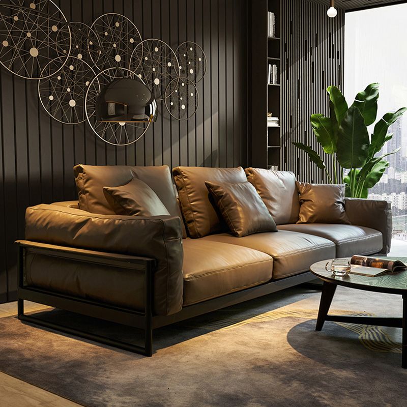 Sof industriel classique en cuir authentique 33,46 "High Square ARM SOFA & BOLSTER OREILLERS