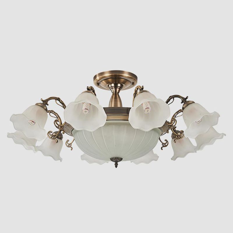 American Style Ceiling Light Flower Shape Ceiling Lamp with Glass Shade for Bedroom