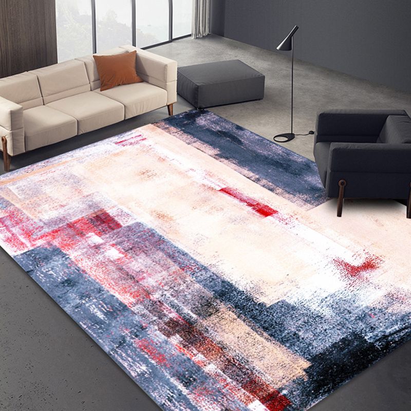 Modern Blue Carpet Color-Blocked Polyester Area Rug Anti-Slip Backing Rug for Living Room