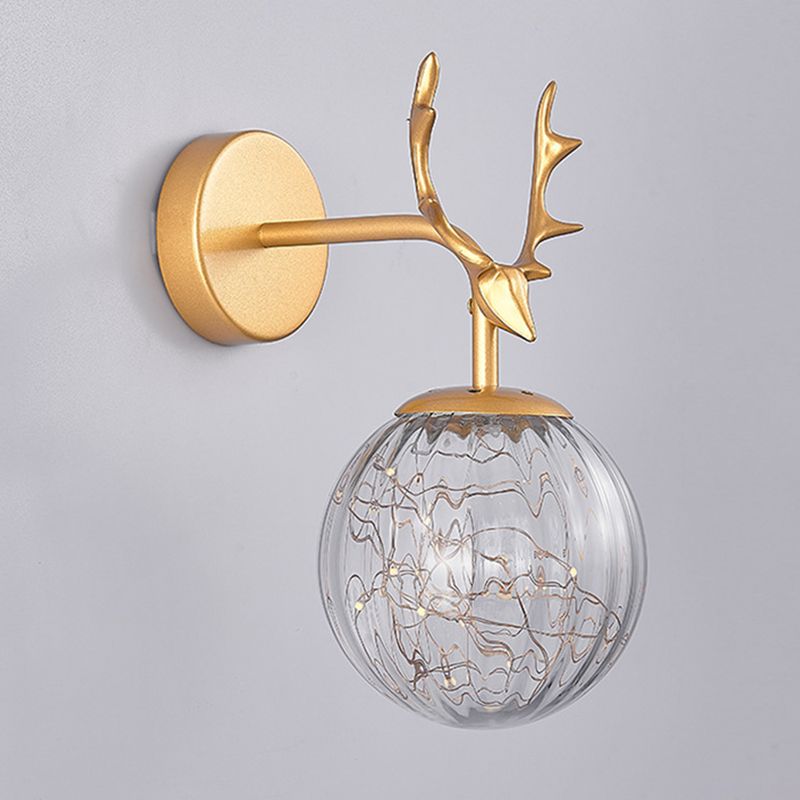 Modern Artistic LED Wall Lamp Wrought Iron Globe Wall Sconce with Glass Shade