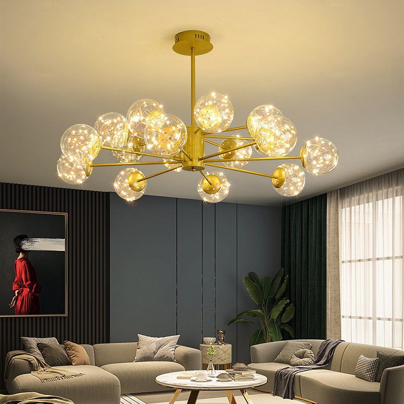 Modern Metal Ceiling Mount Multi-light Semi Flush with Glass Shade for Living Room
