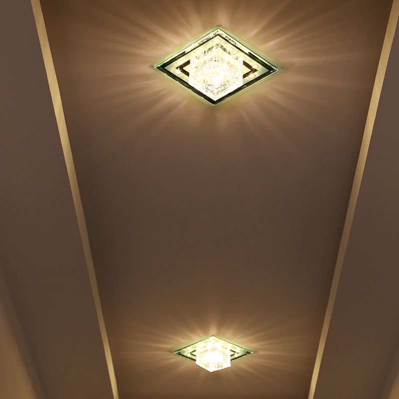 Geometric Passage LED Flush Mount Light Crystal Block Simplicity Flush Mount Ceiling Light in Clear