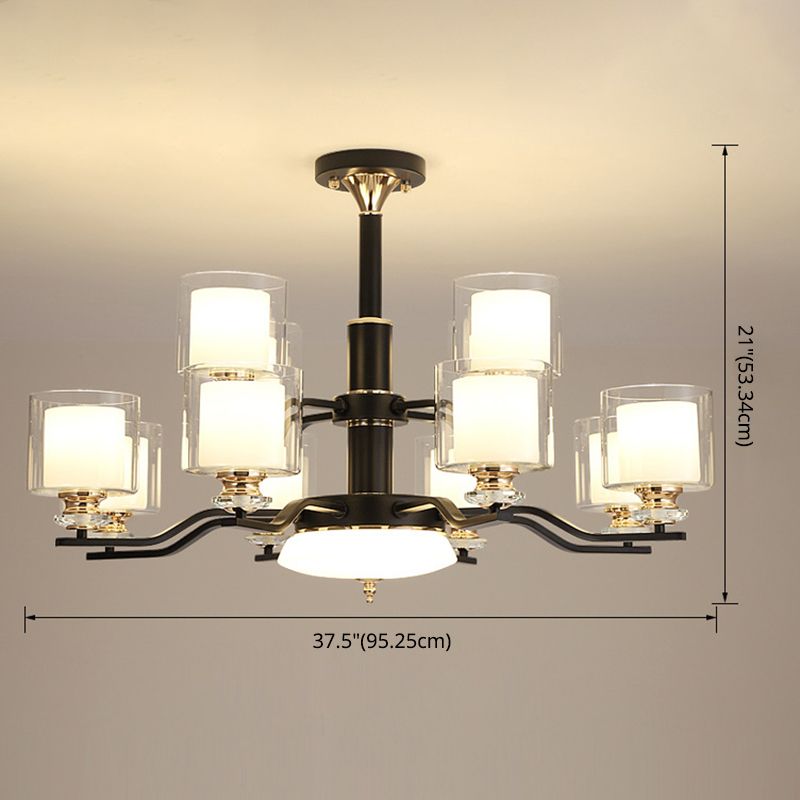 Clear and Frosted Glass Cup Chandelier Minimalist Suspension Lamp for Living Room