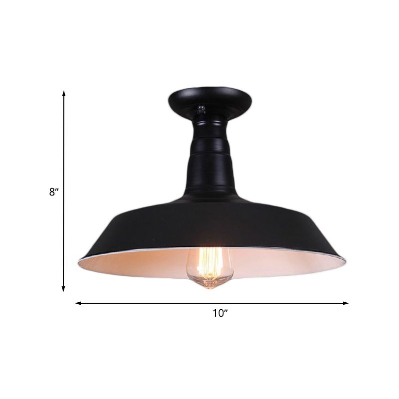 10"/14" Dia 1 Bulb Semi-Flush Mount Light Industrial Barn Shade Metallic Close to Ceiling Light in Black